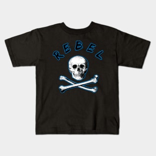 Rebel Pirate Skull and Cross Bones in Blue Kids T-Shirt